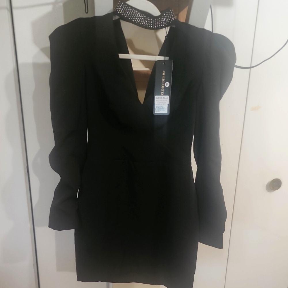 Brazilian Closet Deluxe Brand New W/ Tags + Short Black Puff Sleeve Crepe Dress